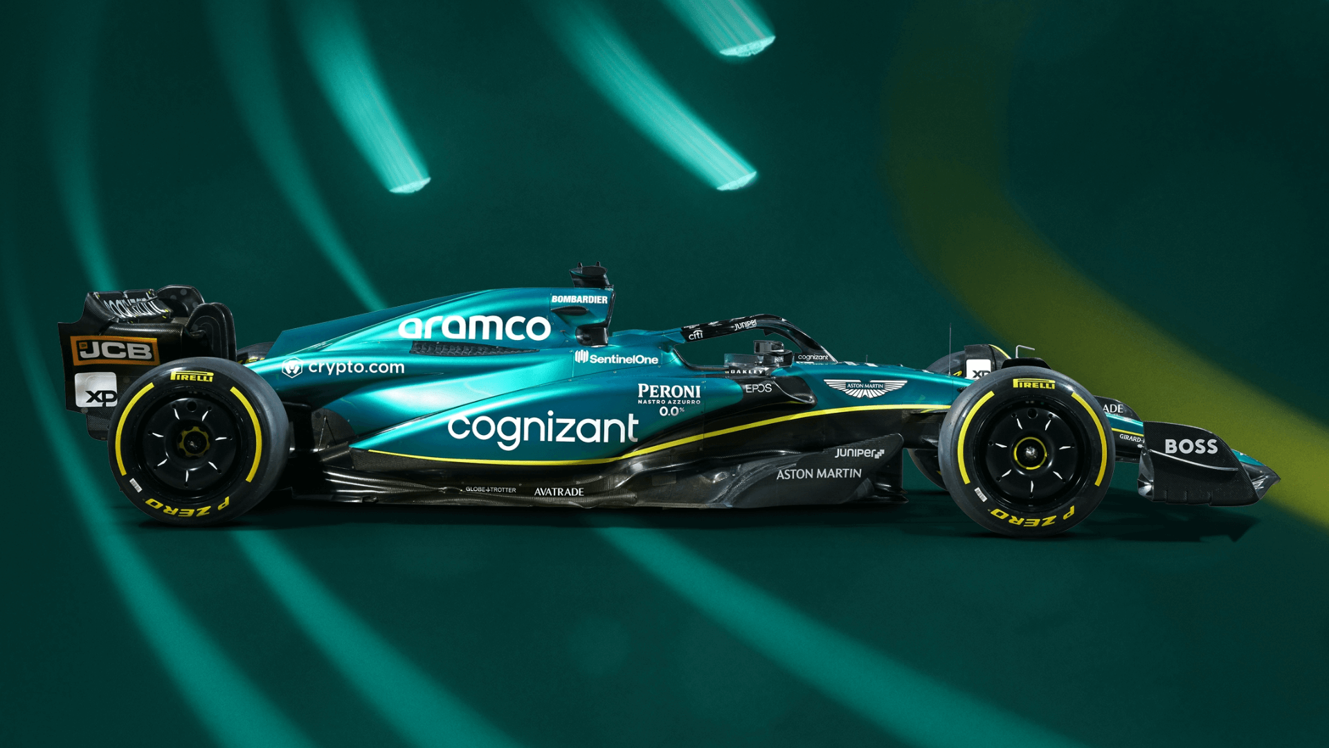 Lateral derecho del AMR23 el ultimo auto de la escuderia