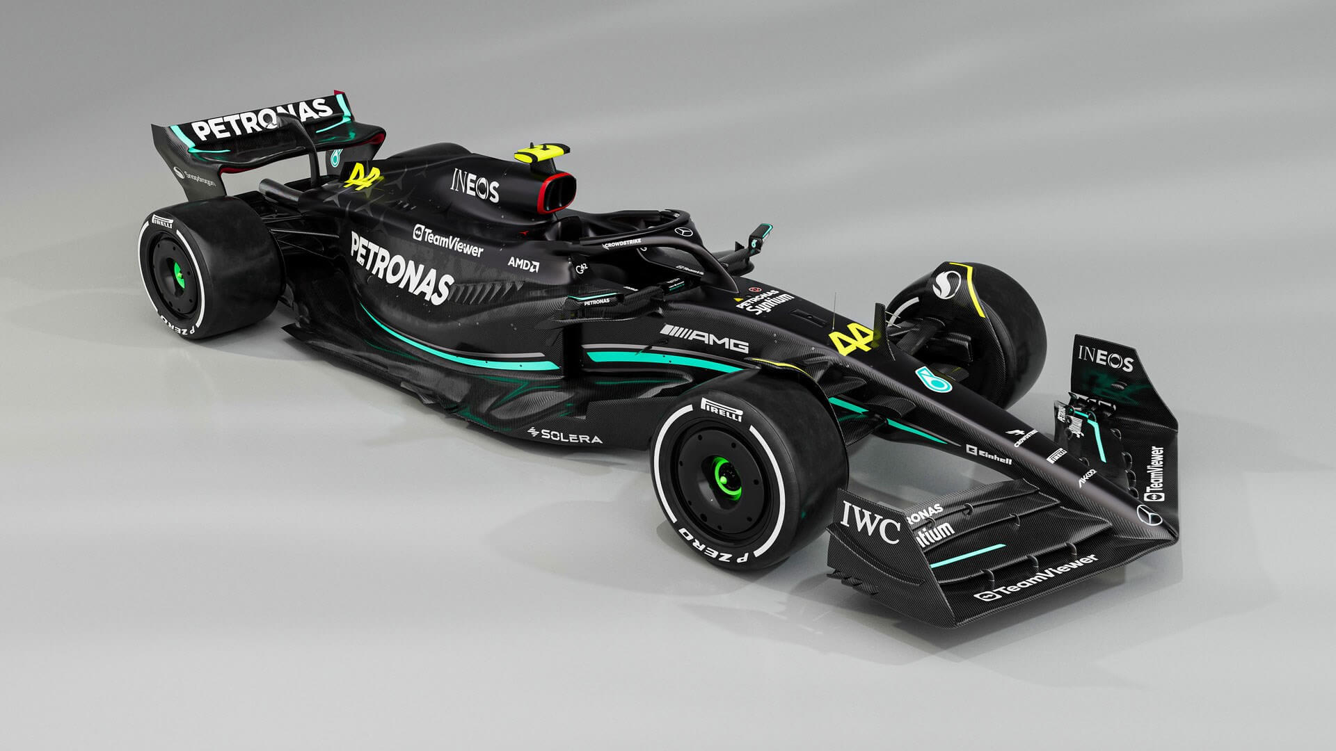 Vista frontal del w14 actual vehiculo de Mercedes