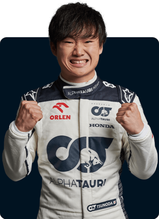 Yuki Tsunoda es un piloto de automovilismo japonés. En 2018 ganó el Campeonato de Japón de Fórmula 4 y fue tercero del Campeonato de Fórmula 2 de la FIA en 2020 como miembro del Equipo Júnior de Red Bull. Desde 2021 corre en la Fórmula 1 con la escudería AlphaTauri.